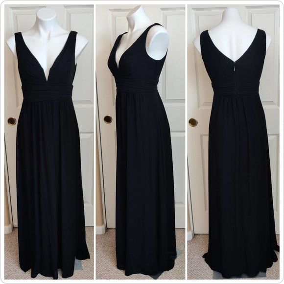 Lulus ruched double V chiffon floor length gown sz M - Picture 3 of 12